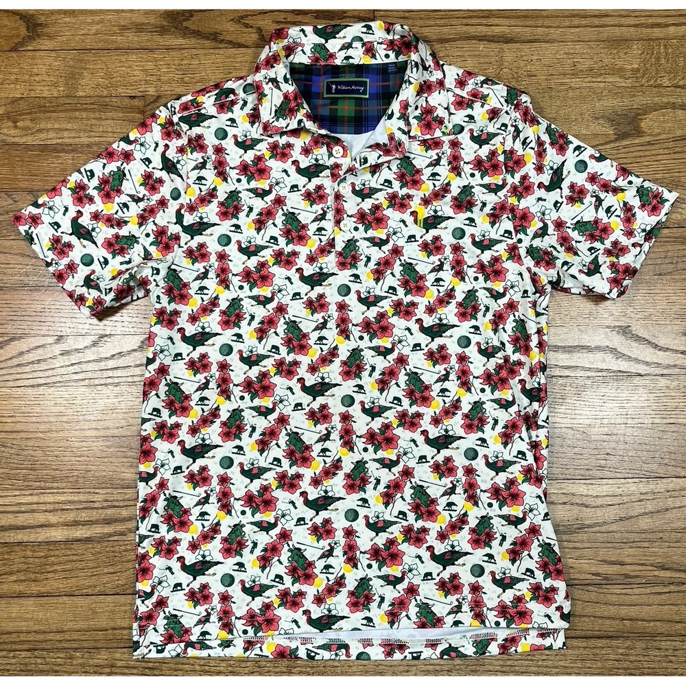 William‎ Murray Polo Golf Shirt Floral Peacock Performance Men's Sz Small